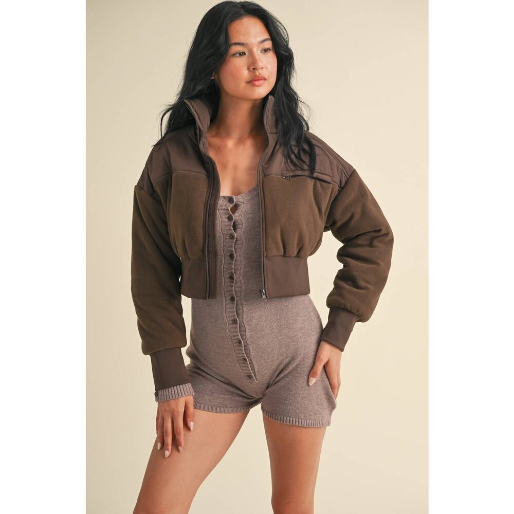 🆕 Kimberly c, brown soft Fleece puffer  Crop Jacket